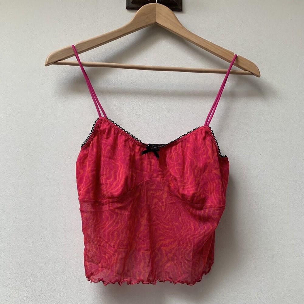 Urban Outfitters Pink Orange Mesh Button Up Top & Cropped Vest Size Large - Picture 3 of 16
